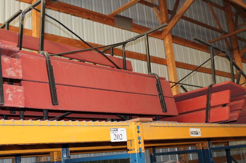 lot 202 image: Lot of (6) Benches wWooden Seats & Metal Frames.