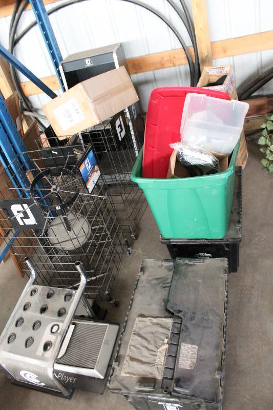 lot 222 image: Display Lot Including Foot Joy Shoe Shelf Bin of Miscellaneous Hardware Grate Bins And More.