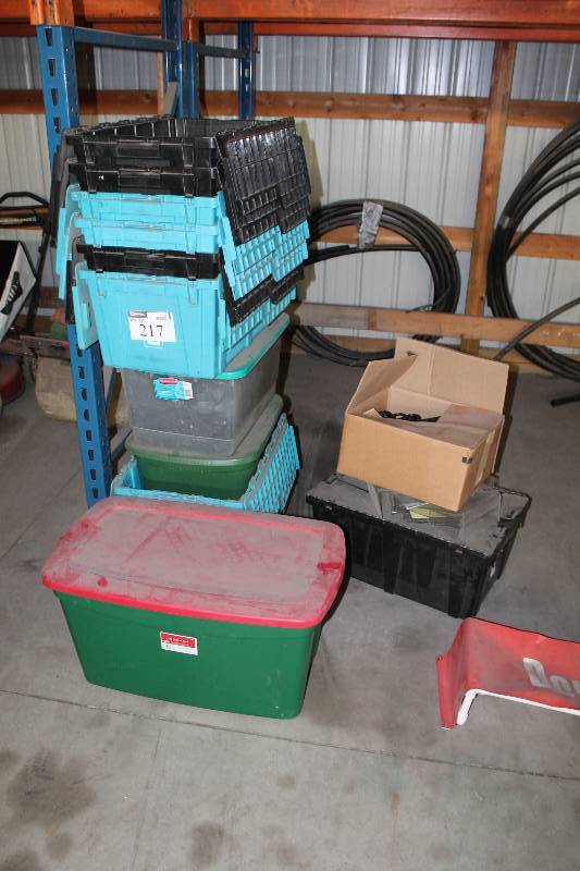 lot 217 image: Lot of Plastic Totes & Bins w & wout Lids.