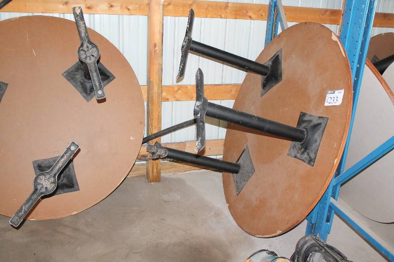lot 233 image: Lot of (3) Including Wooden Tables wMetal Bases 5 Diameter x 30 Height.