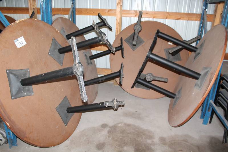 lot 234 image: Lot of (4) Including Wooden Tables wMetal Bases 5 Diameter x 30 Height.