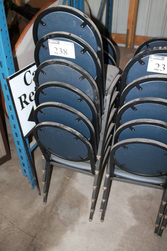 lot 238 image: Lot of (10) Chairs wMetal Frames & Blue Vinyl Upholstery.