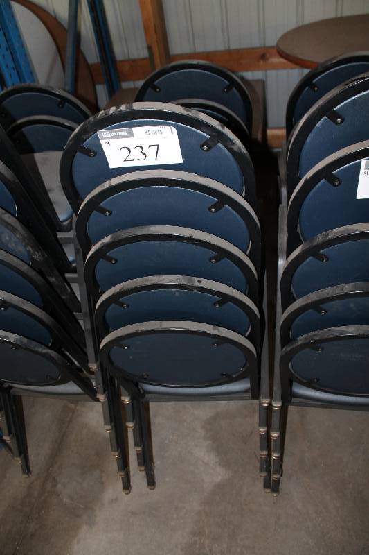 lot 237 image: Lot of (9) Chairs wMetal Frames & Blue Vinyl Upholstery.