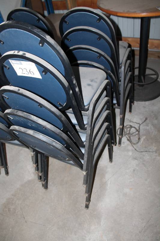 lot 236 image: Lot of (9) Chairs wMetal Frames & Blue Vinyl Upholstery.