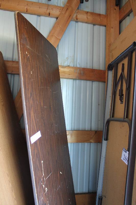lot 269 image: Lot of (2) Folding Tabels wWood Style Finish & Metal Frames.