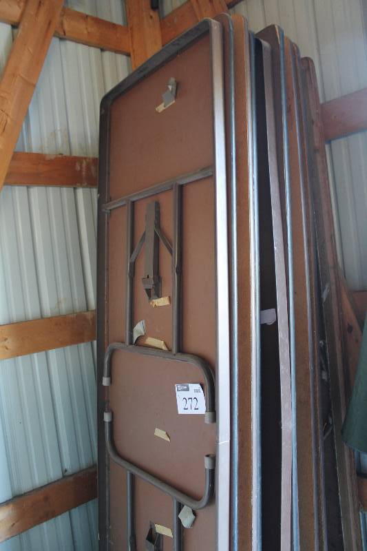 lot 272 image: Lot of (3) Folding Tabels wWood Style Finish & Metal Frames.