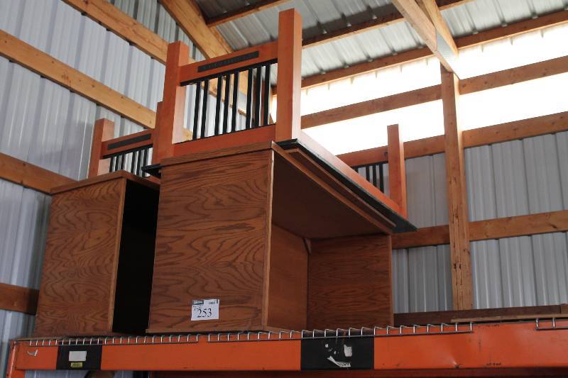 lot 253 image: Lot of (4) Including Wooden Table  Desk, Wood StyleBlack Wooden Desk 72 x 36 x 31 (2) 70 x 24 x 53 (2).