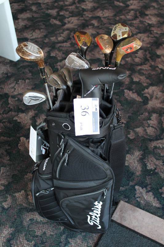 lot 36 image: Golf Lot Including Titleist Golf Bag Wilson 4 Iron Karsten TRB60 Putter Irons And More.