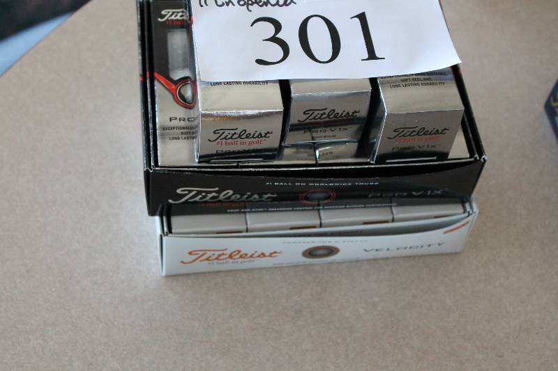 lot 301 image: Box Lot of (11) Titleist Golf Balls Including Types ProV1X, Velocity app. 3perBox.