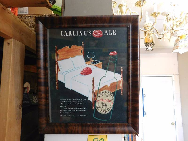 Carlings Ale ad framed in antique frame