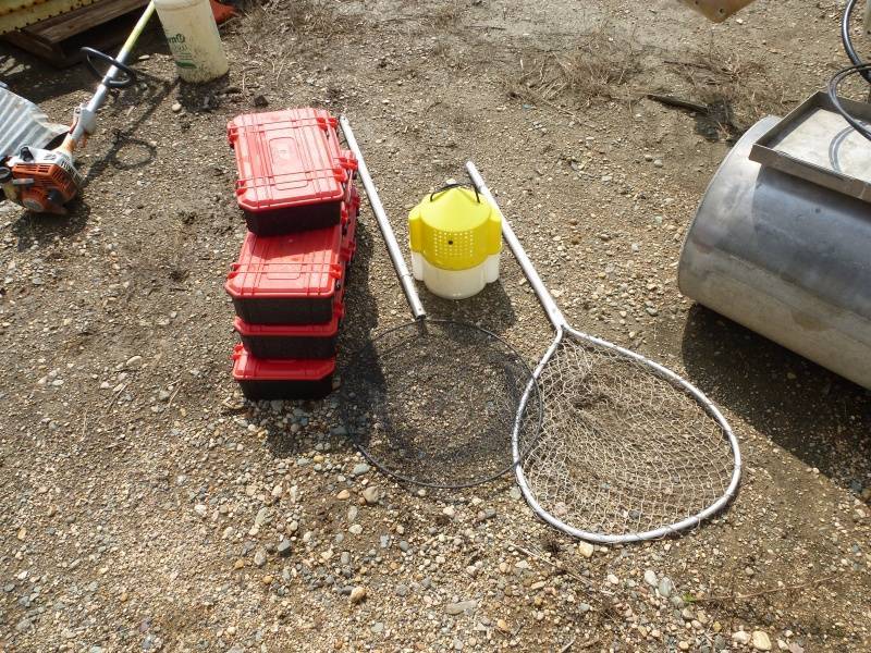 Fish Nets, Minno Buckets, Red Lure Boxes