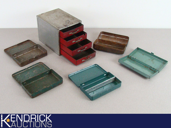 lot 18 image: Lot of 6 Vintage Metal ToolTackle Boxes