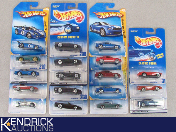 lot 60 image: 18 Vintage MINT ON CARD Hot Wheels Corvettes, Cobras, Mustangs, and Vipers