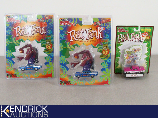 lot 70 image: 3 Vintage MINT ON CARD Racing Champions Rat Fink Cars