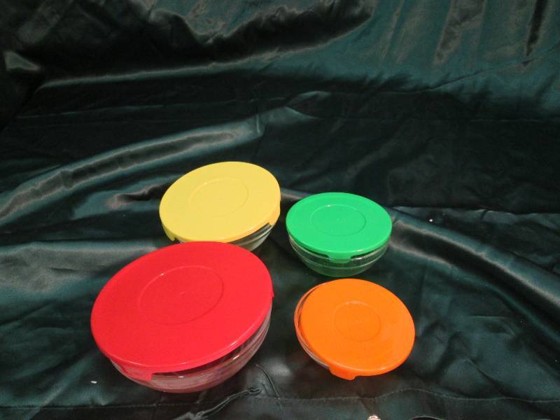 4 Pc. Glass Bowl Set W Colored Lid...