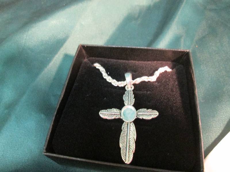 New Jewelry Feather Cross Necklace...