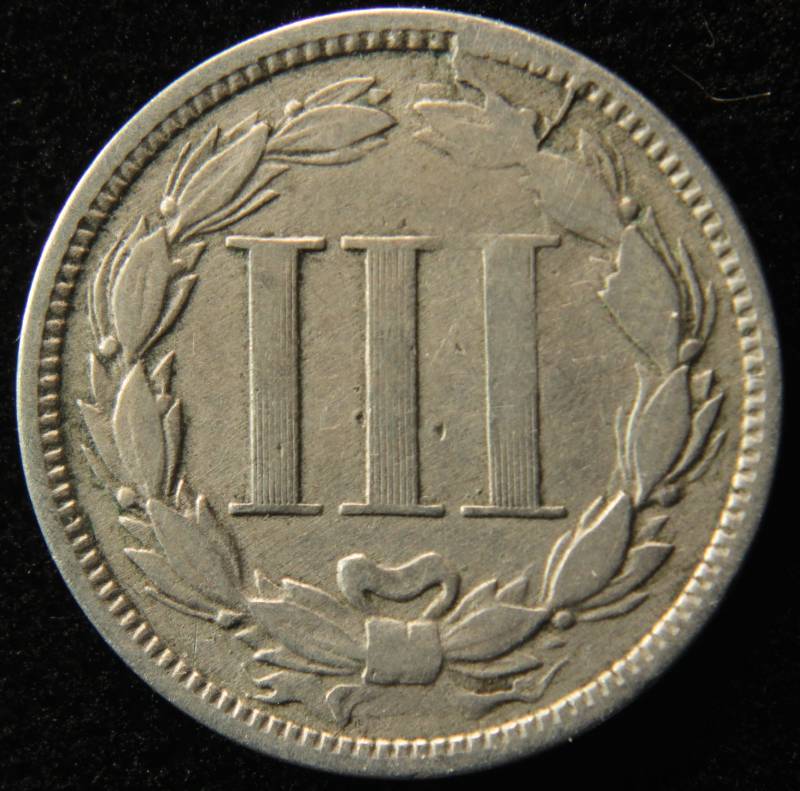 1865 3 CENT NICKEL FINE