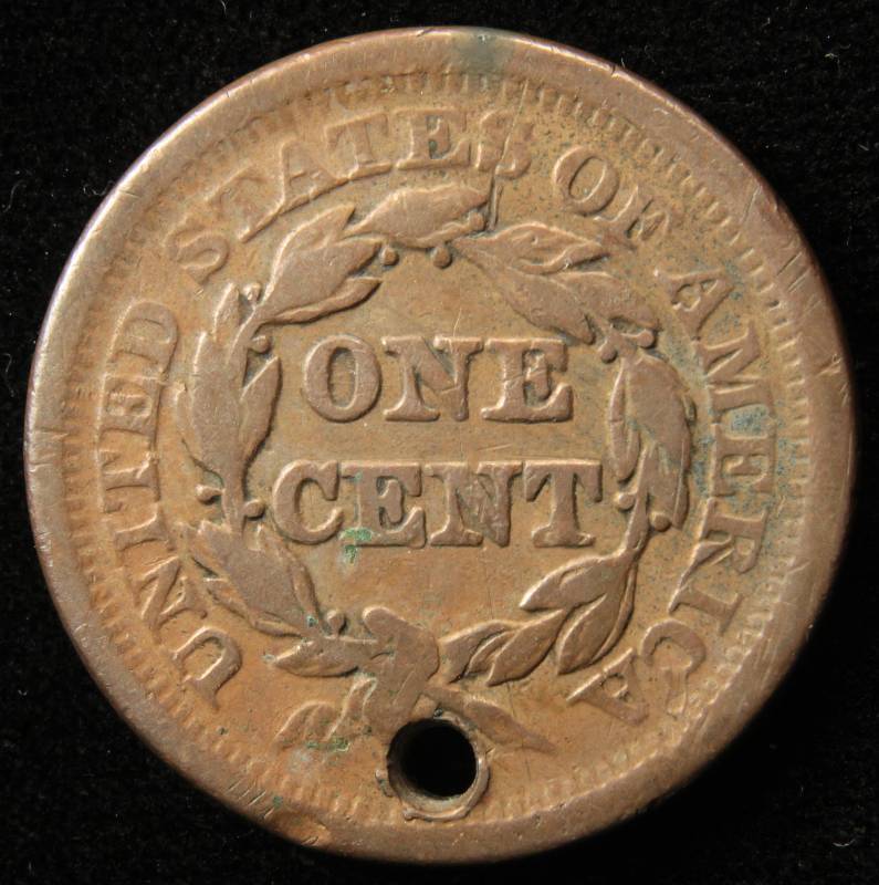 1851 US LARGE CENT FINE DETAILS HOLED