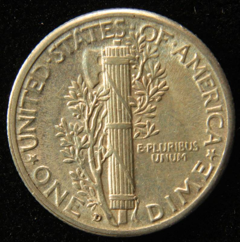1944 D MERCURY SILVER DIME AU OFF-CENTER