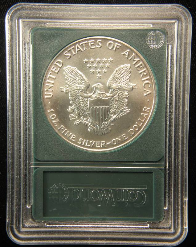 1991 US SILVER EAGLE 1 TROY OZ. .999 FINE SILVER DOLLAR MS69 COINWORLD HOLDER
