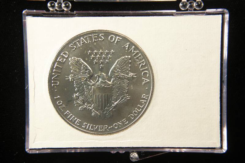 1991 US SILVER EAGLE 1 TROY OZ. .999 FINE SILVER DOLLAR IN PATRIOTIC CASE