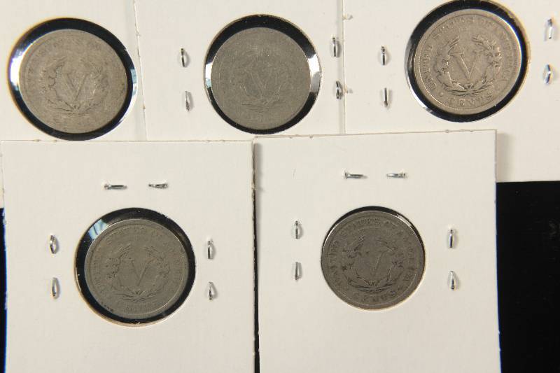 GROUP OF 5 LIBERTY OR V NICKELS AS PICTURED