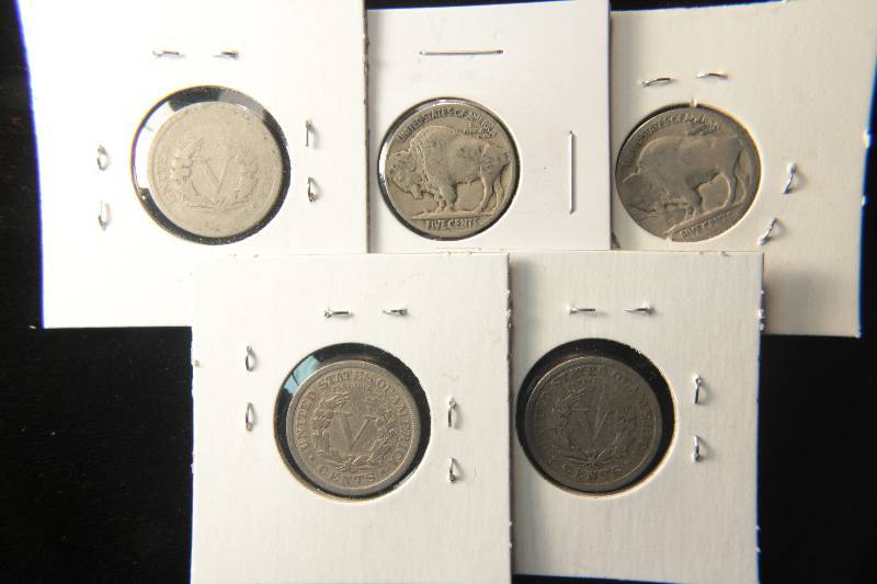 GROUP OF 5 BUFFALO-LIBERTY NICKELS AS PICTURED