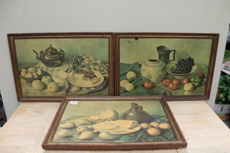 Set of 3 Vintage Prints in Wood Frames