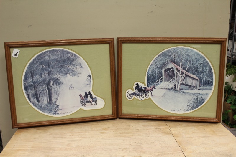 Pair of Vintage Prints in Wood Frames
