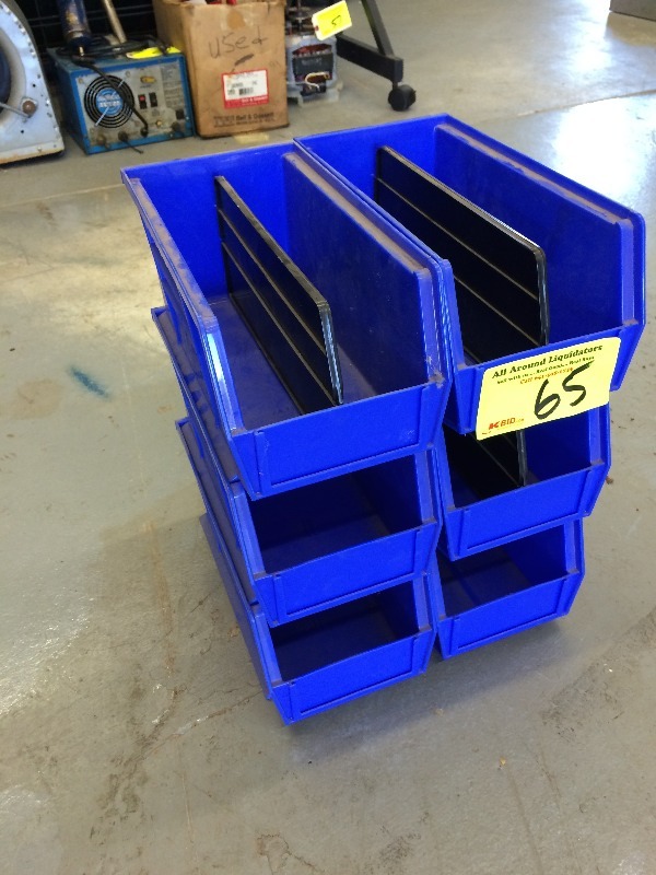 lot 65 image: Plastic stackable parts organizers  Lot of 6   Measures 11 long x 6 wide x 5 high  Like New