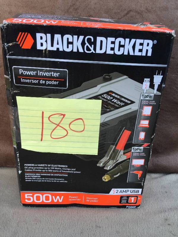 lot 180 image: Black Decker 500 Watt Power Inverter