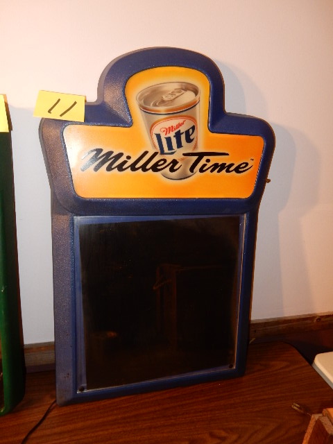lot 11 image: Miller Time lighted sign with Greaseboard for messages