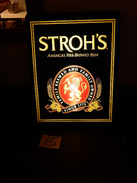 lot 15 image: STROHS lighted sign.. Works well