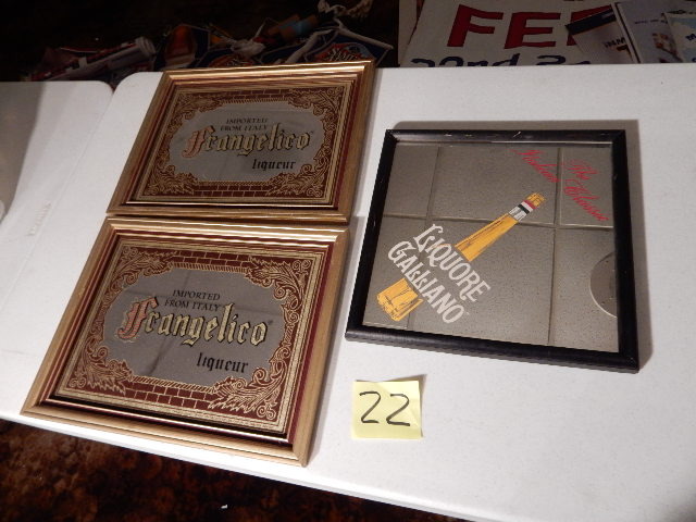 lot 22 image: 3 Mirrrored Signs.. Liquore Galliano, Frangellico (2)
