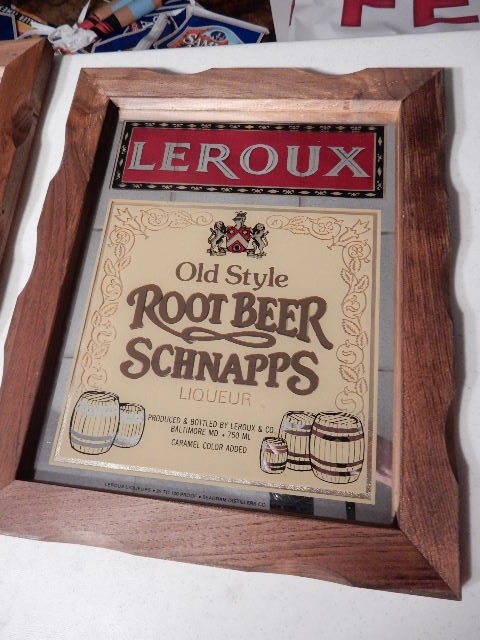 lot 40 image: Leroux Schapps,Leroux Root Beerr Schnaaps.. Strohs.. Mirrored Signs