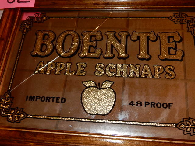lot 82 image: Mr. Boston, 5 Star Brandy  Boente Apple Schnapps (cracked).. Mirrored Signs