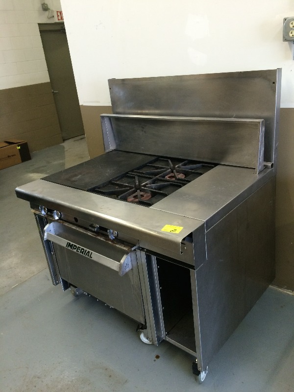 lot 2 image: Imperial Commercial 2 burner stove, grill & oven, Nat Gas   approx. 5-8 years old- works