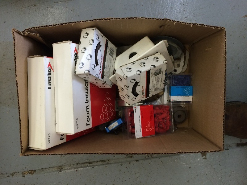 lot 59 image: Assorted box of items - including sanding cloth, foam insulated tape wrap, wire nuts & misc