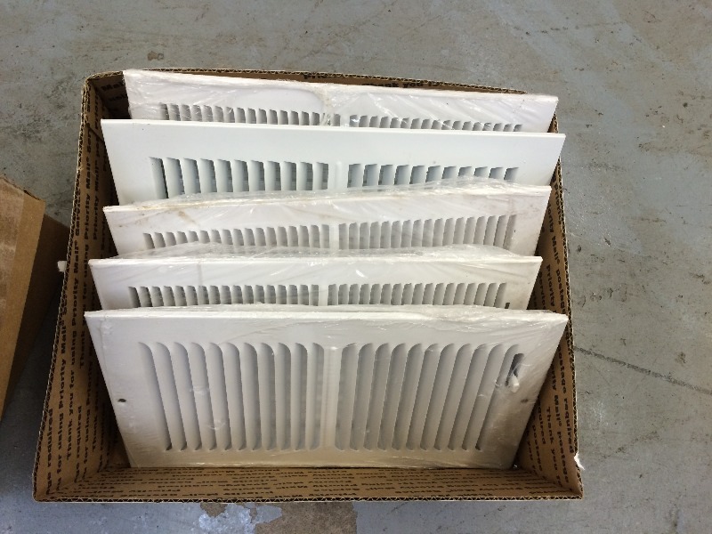 lot 67 image: Supply Registers  (5) 6 x12, Boot reducers - floor plates (approx. 24), round to rectangular deducting boots (2)