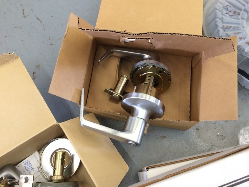 lot 71 image: New stainless commercial door handle  latch set (complete)  other misc items