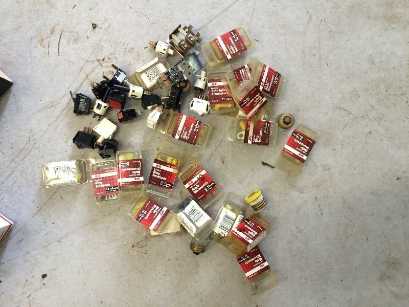 lot 84 image: Nice lot of assorted relays, switches, butt splice connectors and terminal connectors. Worth the investment
