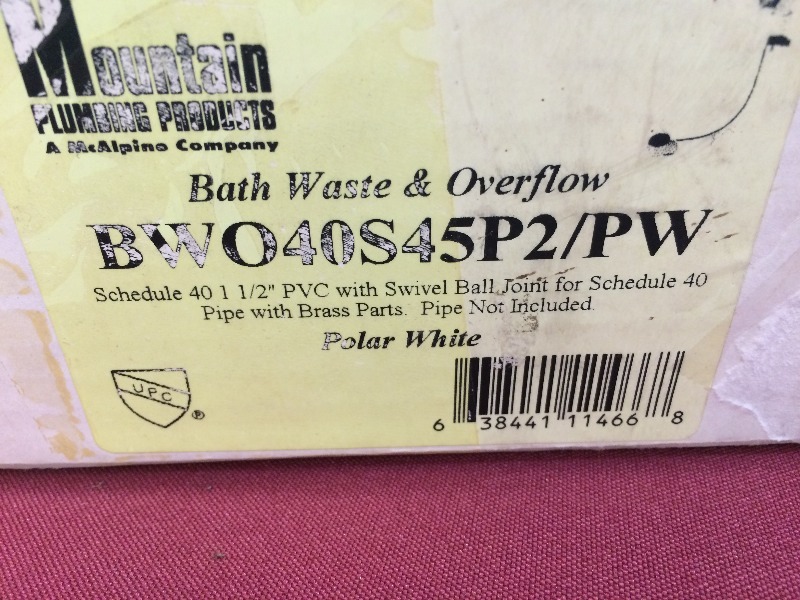 lot 103 image: Bath Waste and Overflow  by Mountain Plumbing Products  New in box