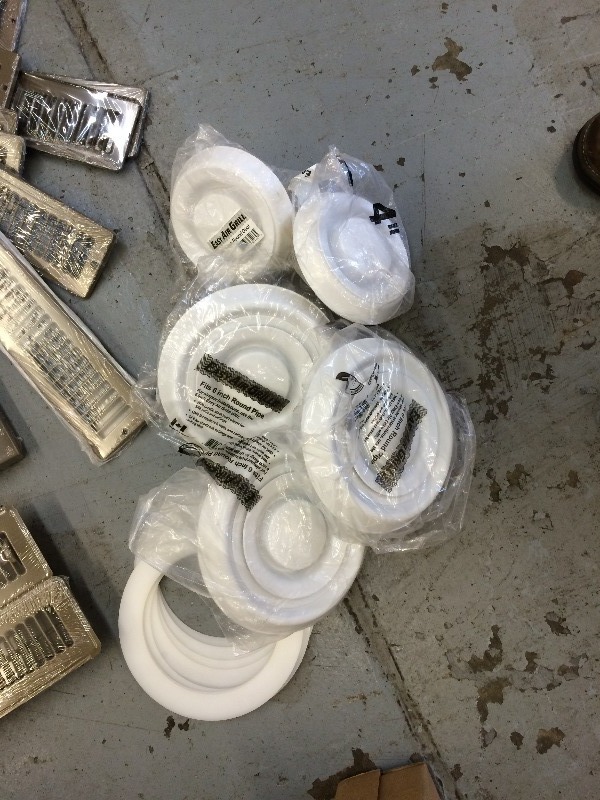 lot 110 image: Large lot of Modern supply registers and return air grills, ceiling diffusers, floor grills, wall grills. Perfect Lot NEW