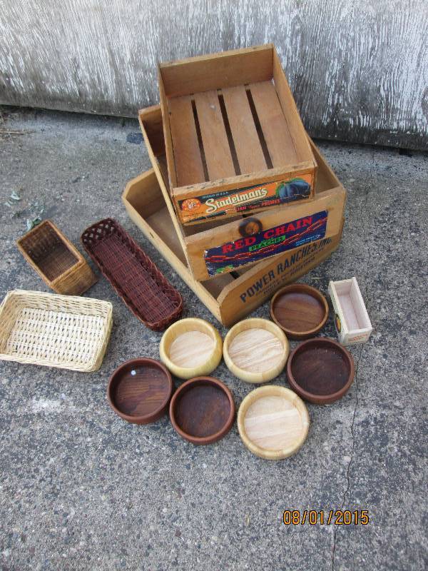 3 vintage wood fruit crates with ni...