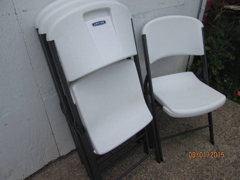 3 lifetime folding plastic chairs i...