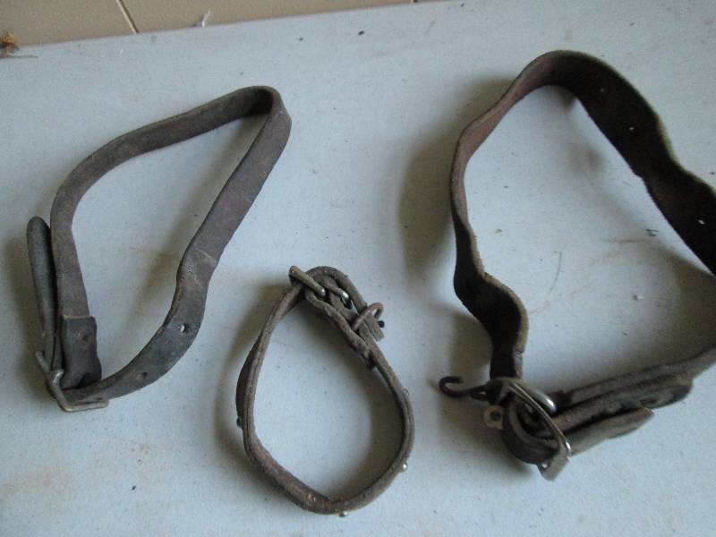 3 dog collars made from leather lar...
