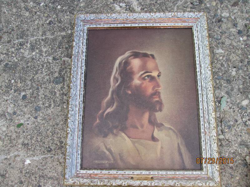 Framed Jesus print, 13 x 16...