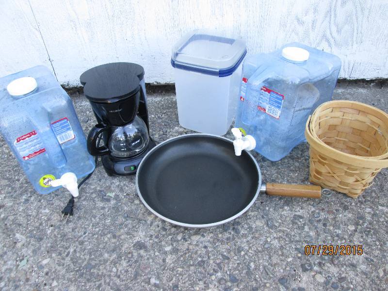 Kitchen containers, pan, water disp...
