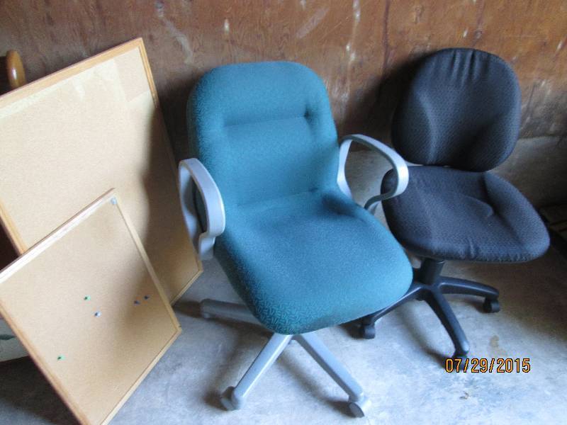 2 Adjustable office chairs and bulletin boards