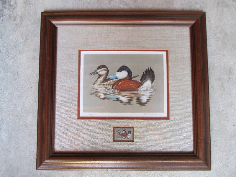 Framed duck stamp with signed numbe...